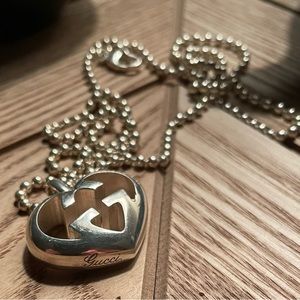 Sterling Silver Gucci GG Heart Pendant Necklace